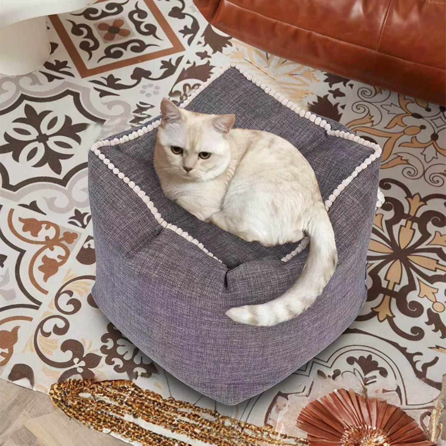 18 18 Inch Louis Donn x Unstuffed Storage Pouf Ottoman Cover, Square Cotton Linen Footstool Cover, DIY Bean Bag
