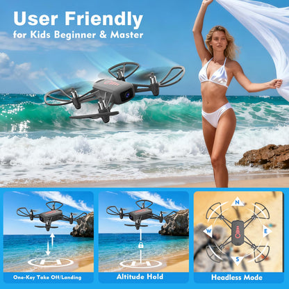 Drone with Camera for Kids 8-12 and Adults 1080P HD Mini FPV Drones with Headless Mode, 360°Flip, One-Key Take Off/Landing, Altitude Hold, Gestures Selfie, Gravity Control, 3 Speed Mode, Drone Gift Toys for Boys, Girls, Beginner Grey