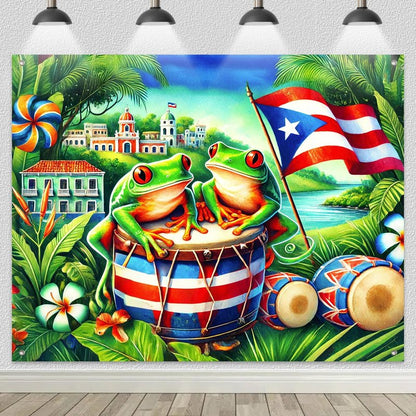 BlissYard Puerto Rico Flag Backdrop Party Decor 8x6ft Puerto Rico Party Photography Background Banner 8x6ft Indoor Outdoor Porch Sign Festivals Wall Backdrop for Home and Events