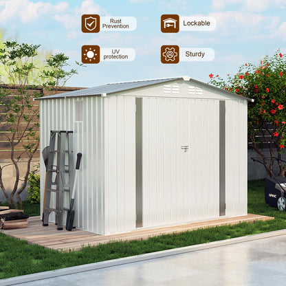 Vigo huseeo 8x5.7x6FT Storage Shed, Outdoor Galvanized Steel Garden Shed with Lockable Door & Window, Waterproof Metal Tool Storage for Garden, Backyard, Patio, Lawn