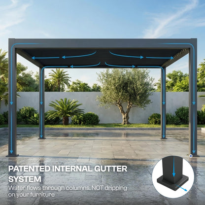 Patio Kingdom 10' x 13' Louvered Pergola Outdoor Aluminum Pergola Kit with Adjustable Roof, All-Weather Metal Gazebo with Drainage System for Patio, Deck, Garden and Backyard Shade, Gray