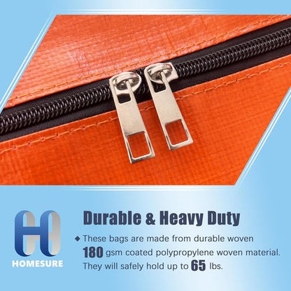 HOMESURE Large Water-Resistant Moving Bags - 12 Pack Heavy Duty Storage Totes with Zippers & Handles | Space-Saving Orange Design