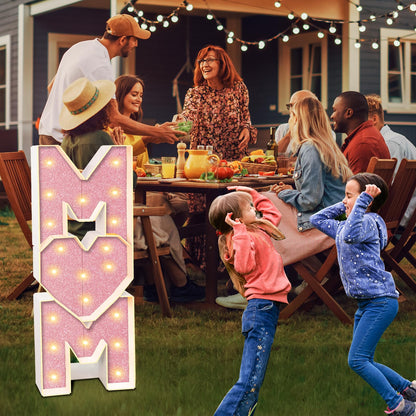 Mother’s Day Decorations LED Letter Lights, 4 Feet Tall ‘MOM’ Marquee Letters Lights Large Heart Sign for Mother’s Day Wall Deor Birthday Party Decorations Supplies, Pink