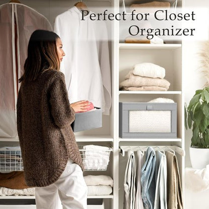 Criusia Linen Closet Organizers - 4 Pack Large Foldable Storage Baskets for Towels, Clothing & More | Grey