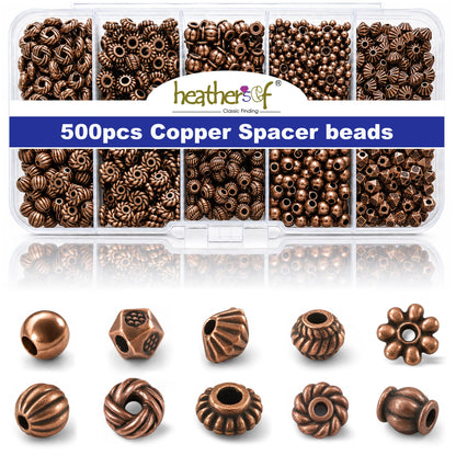 Heather's cf Metal Spacer Beads – Durable Quality & Antique Style – Assorted Copper Bead Spacers for Bracelets, Necklaces & Earrings – Ideal for DIY, Jewelry Making & Crafting – Small (500pcs)