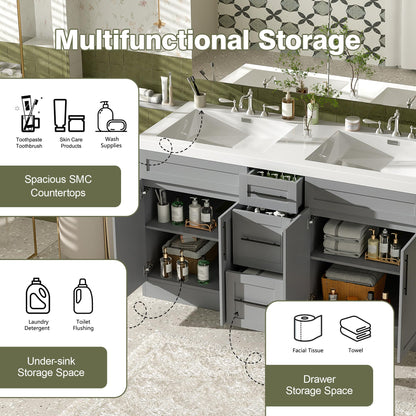 Merax Modern 59.3'' Large Bathroom Vanity with Double Sink Combo, Wood Bathroom Storage Cabinet with Soft Close Door & 3 Drawers, Vanities Set, Space Saving, Gray