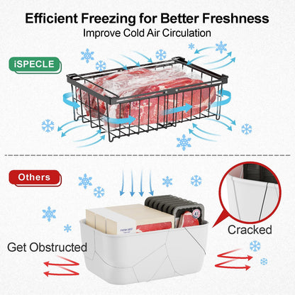iSPECLE 4 Pack Freezer Organizer Bins - Fit 10 to 20 Cu.Ft Deep Freezer, Expandable Wire Storage Chest Freezer Baskets for Frozen Food, Stackable with Handles, Black
