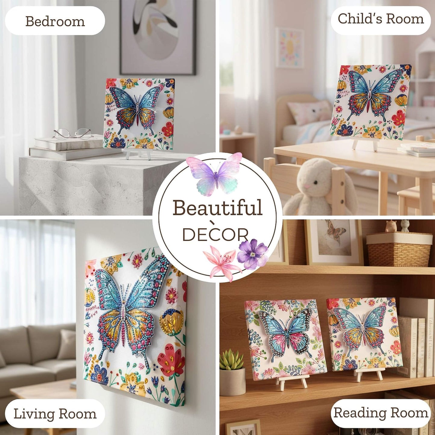 Cymbana Arts and Crafts for Kids Age 8-12, 3D Butterfly Diamond Art Kits, Gifts for Kids Age 6 7 8 9 10 with Plastic Easels DIY Gem Art Foldable Clear Butterfly Painting with Frame for Home Decor