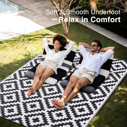 OLANLY Waterproof Outdoor Rug - Versatile 5x8 ft Plastic Straw Mat for Camping & Patio | Black & White