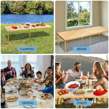 Zupemo 80"x28" Boho Wooden Picnic Table, Portable Outdoor Low Picnic Table with Adjustable Legs 13" & 16" for Floor Seating, Beach, Camping, BBQ, Backyard, 80x28in