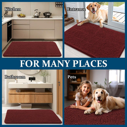 OLANLY Dog Door Mat - Absorbent Non-Slip Washable Doormat for Muddy Paws | 47x24, Quick Dry Chenille, Caramel Russet