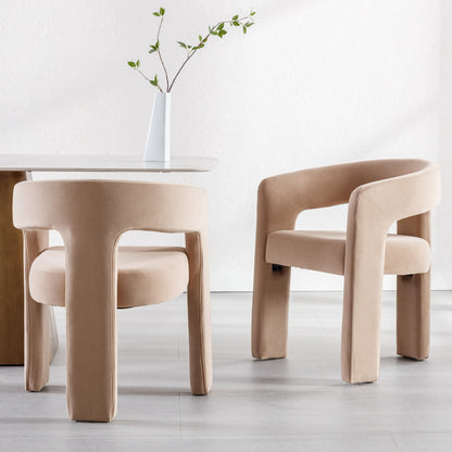 RIVOVA Modern Barrel Dining Chairs Set of 4, Velvet Upholstered Accent Side Chair with Arms Comfy Makeup Vanity Chairs, Dining Living Room Kitchen Chairs, Khaki