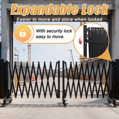 20.5FT Industrial Expandable Barricade, Retractable Metal Safety Gate with Wheels, Adjustable Traffic Fence for Construction Sites, Traffic Control, Warning Lines, Elevators, garages.