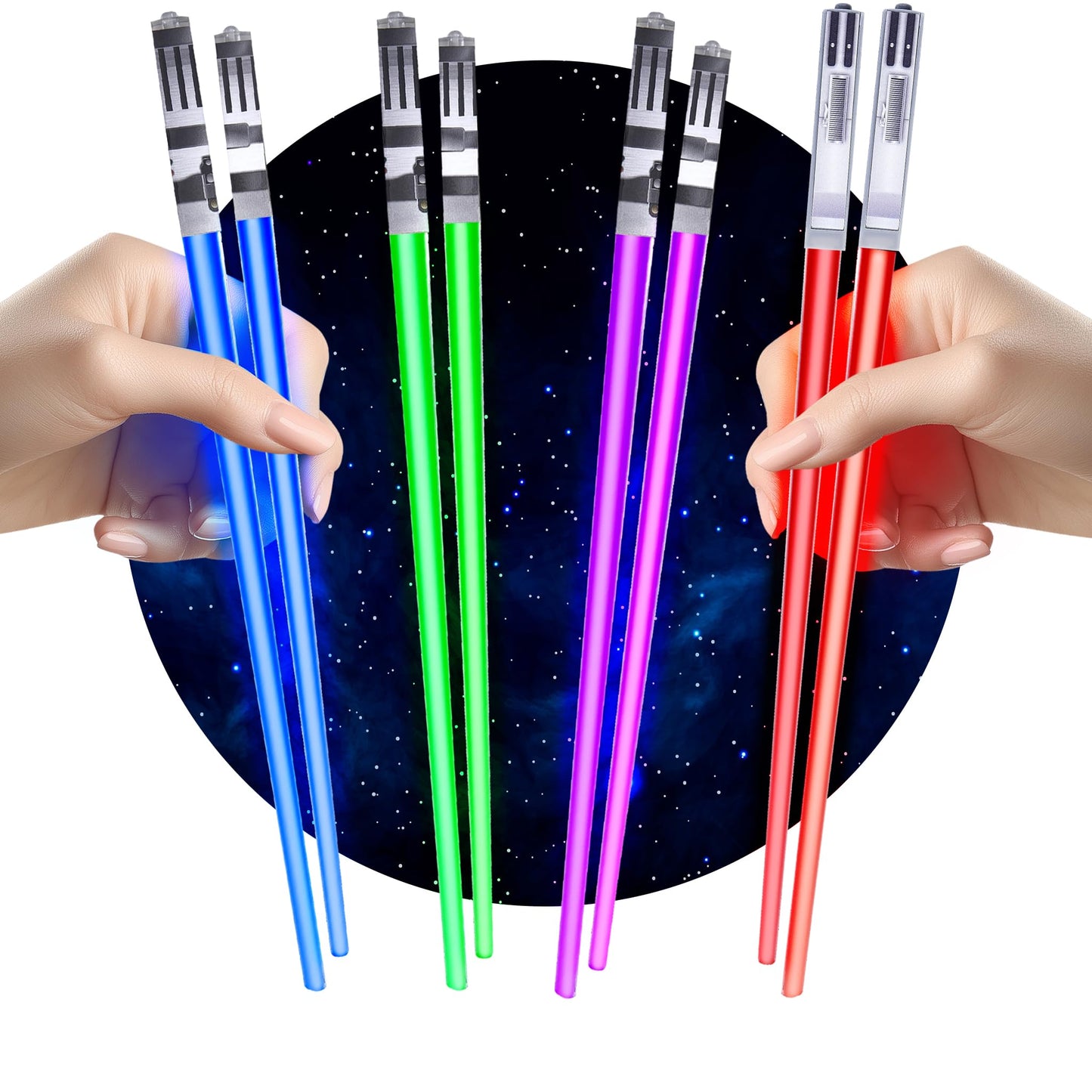 LightSaber Chopsticks Light Up Saber Led (4 Pairs, Red Blue Green Purple)