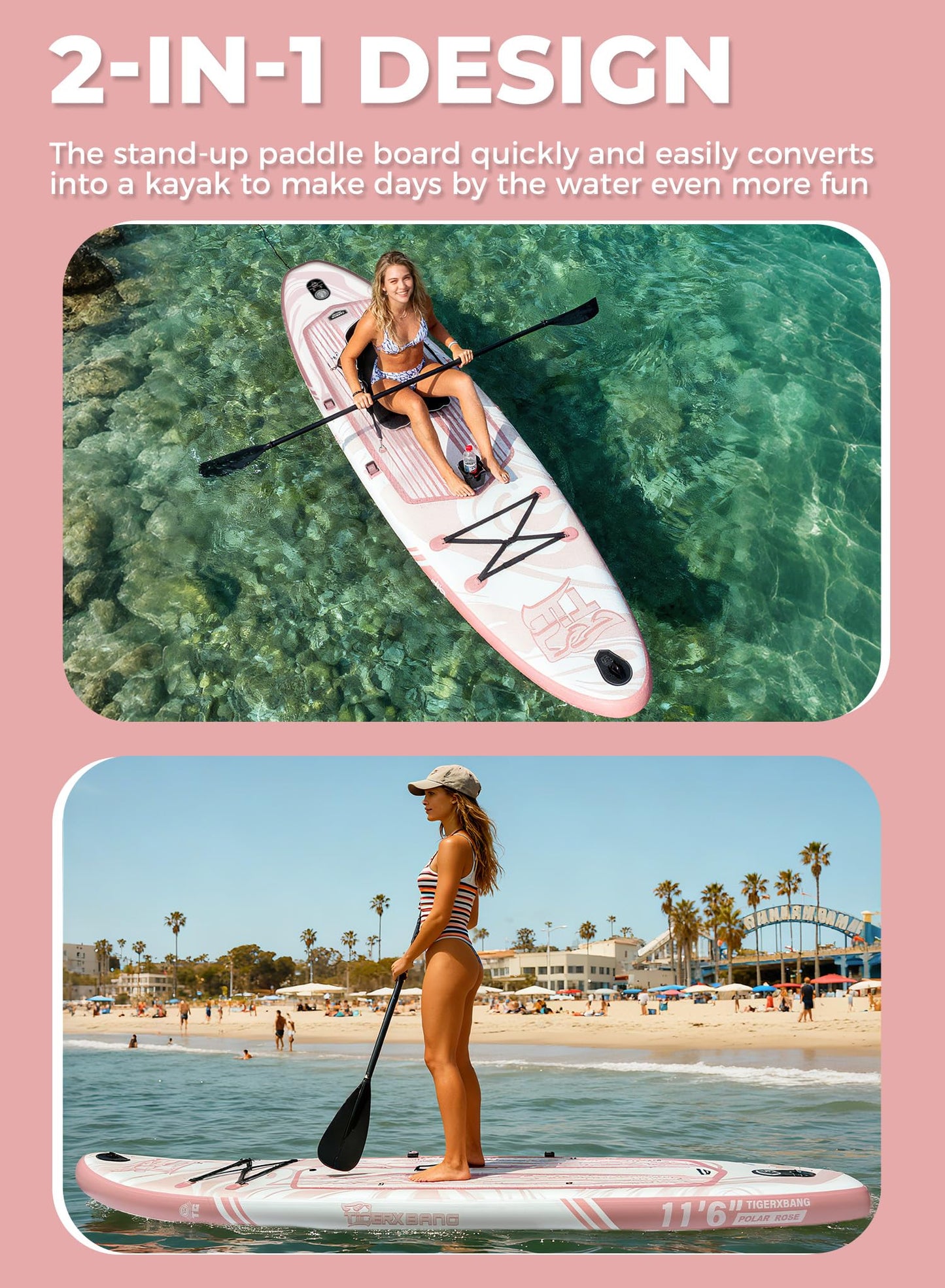 TIGERXBANG Inflatable Stand Up Paddle Board 11'6"×35"×6" with Complete Accessories, Premium Large Paddle Boards for Adults/Youth, Paddle Board Polar Rose Collection