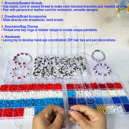 USA 250th Anniversary Polymer Clay Heishi Beads with Assorted Beads Kit for Bracelets Necklace Earring Jewelry Making, 4th of July Independence Day Patriotic DIY Beading Supplies, 3 Boxes