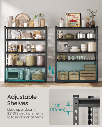 SONGMICS 5-Tier Storage Shelves, Heavy-Duty Garage Shelving, Adjustable Shelving Unit, Steel Shelf, Boltless Assembly, for Garage, 2,200 lb Load, 24 x 144 x 72 Inches, Ink Black UGLR454B03