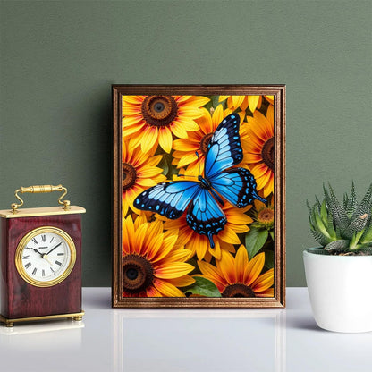 PUAGEMTI Blue Butterfly Sunflower Blooms Diamond Art Kits for Adults, 5D DIY Full Drill Diamond Painting Kits for Adults Beginners, Diamond Painting Kit for Wall Home Decor (No Frame) 12x16 Inch