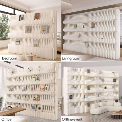 Paper Room Divider with Shelves Folding Room Divider Portable Room Partition Foldable Temporary Wall Retractable Folding Screen for Home, Office, Studio, Exhibition