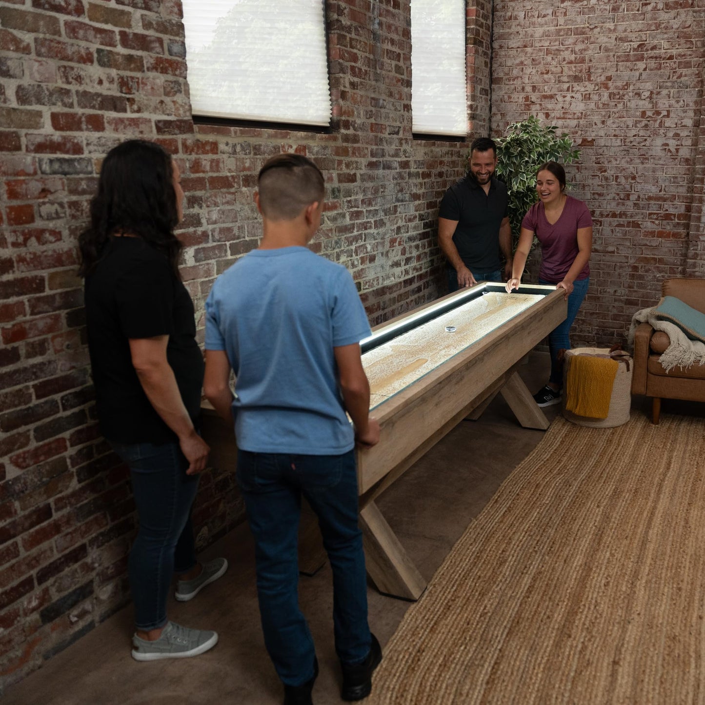 American Legend LED Shuffleboard with Buffet Top - Modern Style - Light Up LED Rails - Buffet Top with 2-Piece Leaf Design