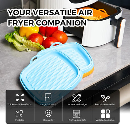 Foldable Silicone Air Fryer Liners, 2 Pcs Reusable Basket Liners, Upgraded Thicker Design, Dishwasher Safe