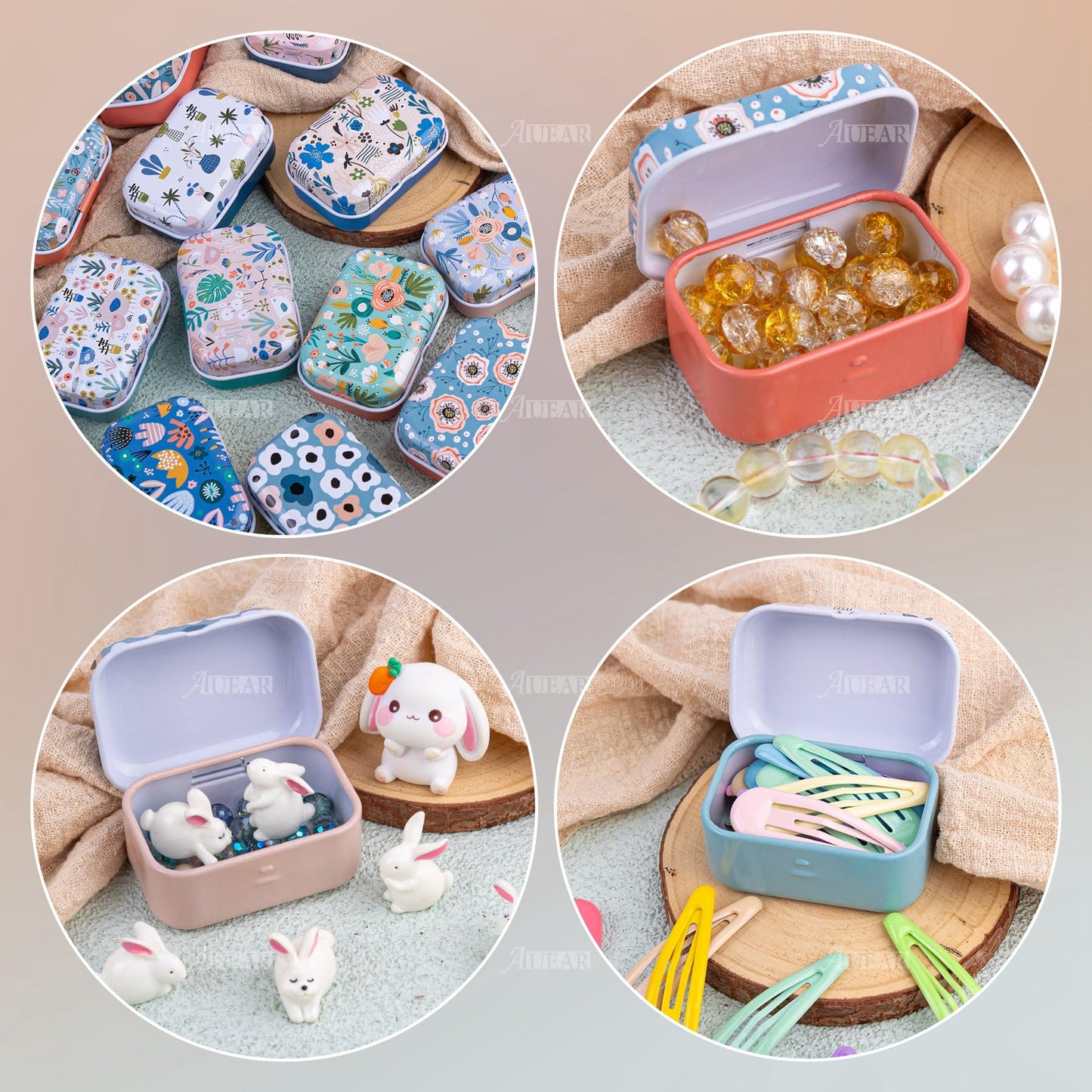 AUEAR, 10 Pack Vintage Flower Print Mini Tin Coin Box Rectangular Storage Boxes with Lid Tiny Trinket Case for Jewelry