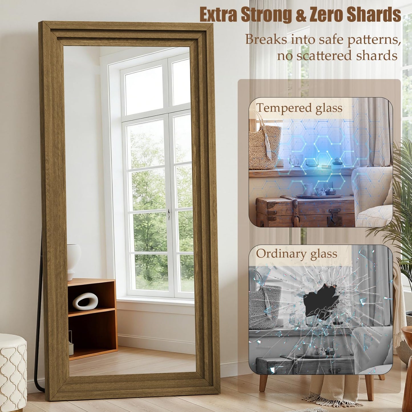WISSMIELS Full Length Mirror 71"x30", Large Solid Wood Frame Floor Mirror, Leaning Floor Mirror, Stable Frame, Shatterproof Glass, Modern Classic Style for Bedroom, Living Room, Entryway