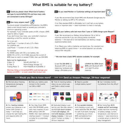 DALY BMS 24V 8S 200A LiFePO4 - Smart Bluetooth Battery Protection Board for 24 Volt Lithium Battery Pack Clean Machine RV Energy Storage