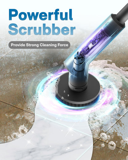 HOTO Cordless Electric Spin Scrubber, IPX7 Full Body Waterproof Bathroom Cleaning Brush, Max 22 in-lb, Shower Scrubber Brush with Long Handle, 6 Brush Heads, Power Scrubber for Bathroom, Floor, Tile
