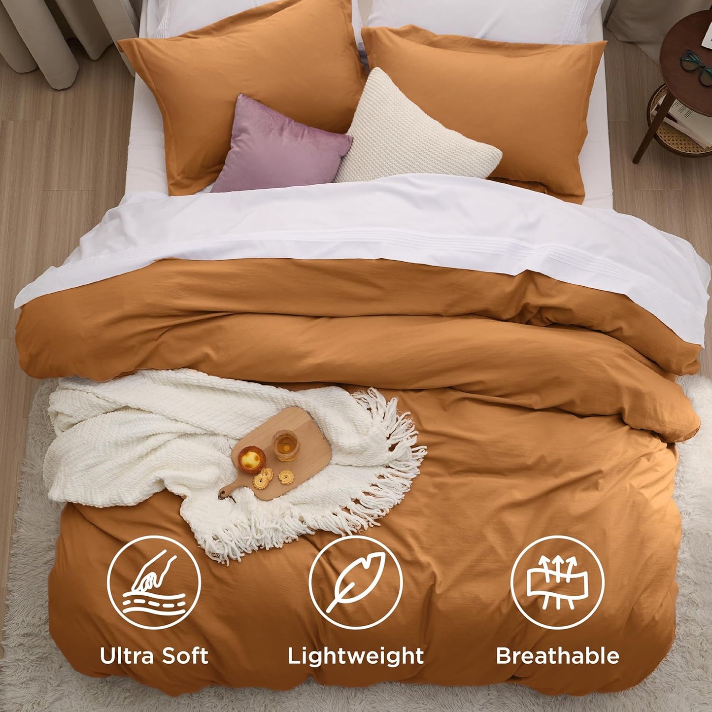 Bedsure Honey Ginger Duvet Cover - Twin XL Soft Prewashed Cotton Bedding Set with Zipper Closure & Pillow Sham