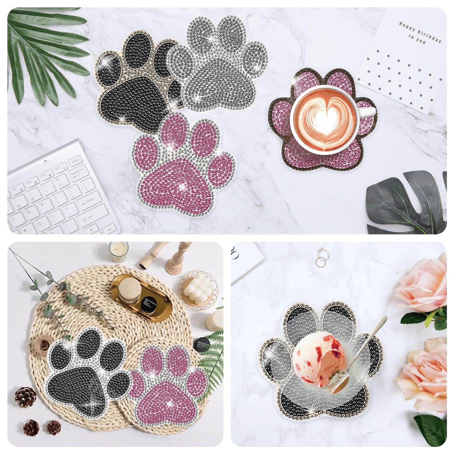 Lecqizu Diamond Art Coaster Set with Holder, DIY Sparkling Resin Painting, Gift for Family (Dog)