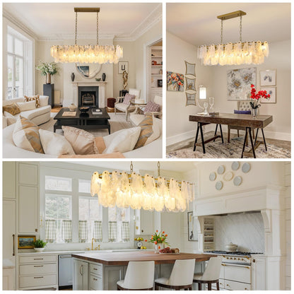 Giawosth Modern Rectangle Glass Chandelier, 43.31 Inch Gold Luxury Crystal Pendant Light, 12-Light Oval Cloud-Shaped Fixture for Island Lights Dining Room, Living Room, E12 Socket