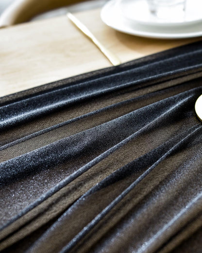 BOXAN Gorgeous Black Silky Sheer Table Runner, 30x120 Inch for Romantic Wedding Decor, Chic Bridal & Baby Shower