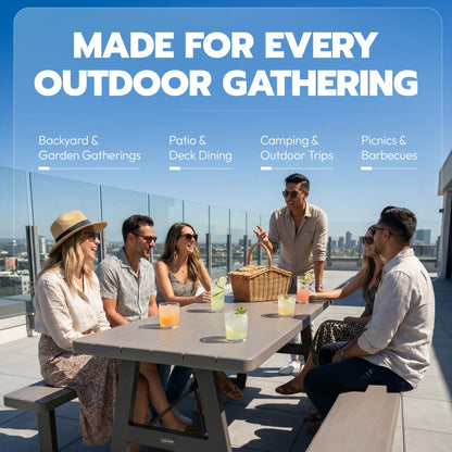 LIFETIME 6-Foot Folding Picnic Table with Benches, Seats 8, Heavy-Duty HDPE Tabletop, Steel Frame, Weather & UV Resistant Outdoor Picnic Table with Umbrella Hole