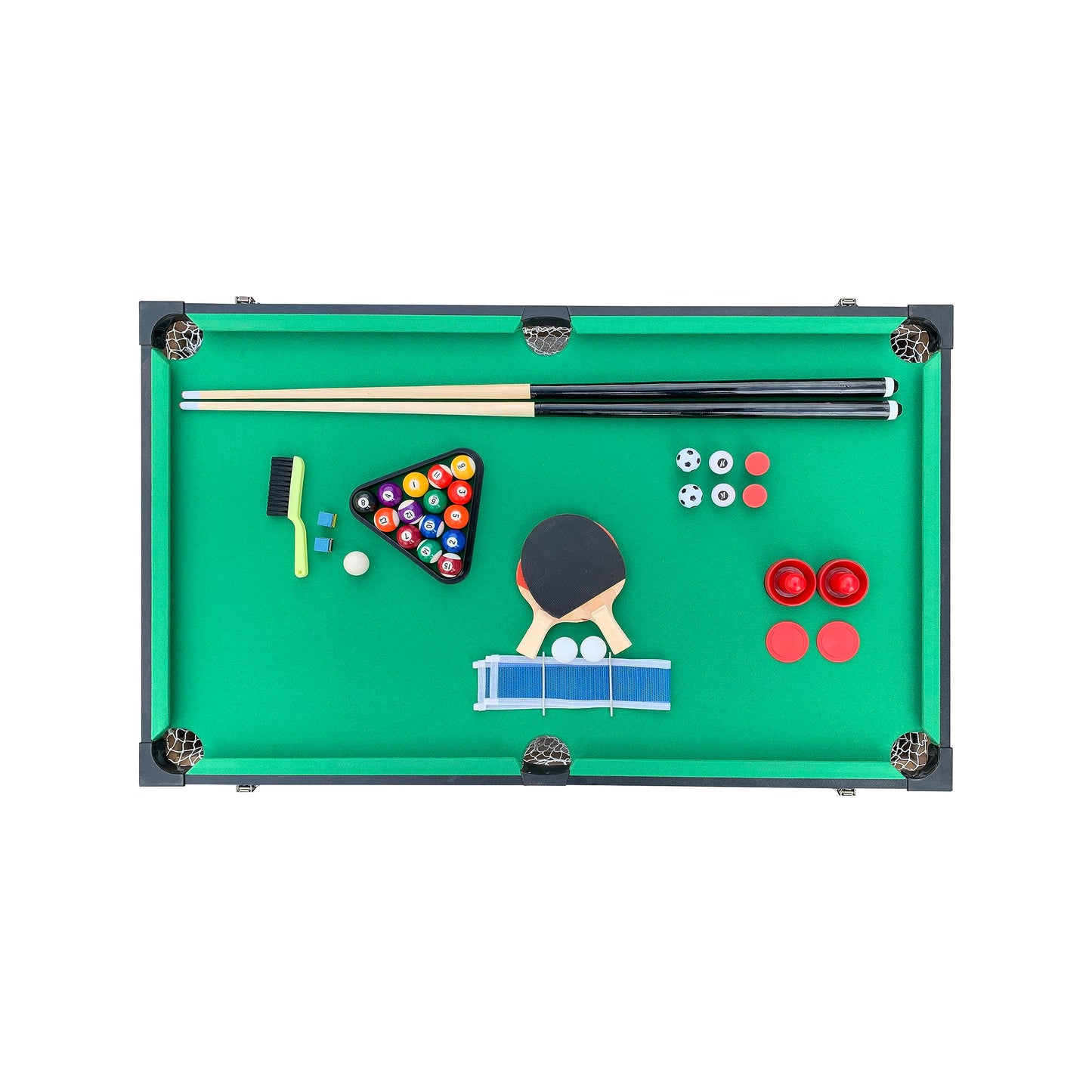 KICK Tetrad 55" 4-in-1 Multi Game Table (Brown) – Foosball, Billiards/Pool, Air Hockey & Ping Pong
