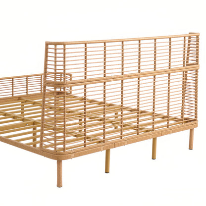 Christopher Knight Home Lamar Boho Rattan King Bed Frame and Headboard, Farmhouse PE Wicker King Size Bed Frame, Metal King Platform Bed Frame, No Box Spring Needed, Easy Assembly, Natural Finish