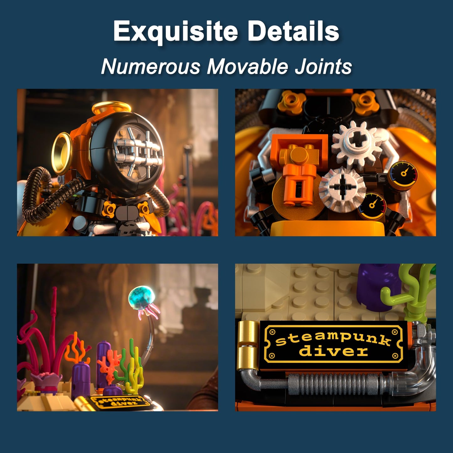 Building Toys Set, Steampunk Diver Buildings Blocks for Adults, Teens 14+, Creative Model Building Kits Birthday Home Office Decoration, 1287PCS
