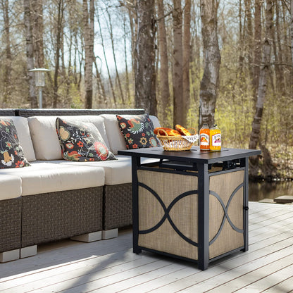 COOURIGHT Propane Fire Pit Table, 25" 40000 BTU Wicker-Look Square Fire Pits w/Lid, Fire Glass, Auto Ignition, Adjustable Flame, CSA Approved, Outdoor Steel Fire Table for Patio, Garden, Backyard