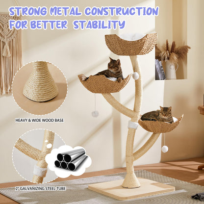 Modern Cat Tree Tower 53" - Multi-Level Cat Condo with Scratching Posts for Multiple Small & Large Cats