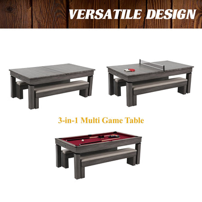 Barrington Billiards Prescott 7' Pool Table, 3-in-1 Dining Top & Table Tennis with Game Accessories & Rolling Storage Caddy