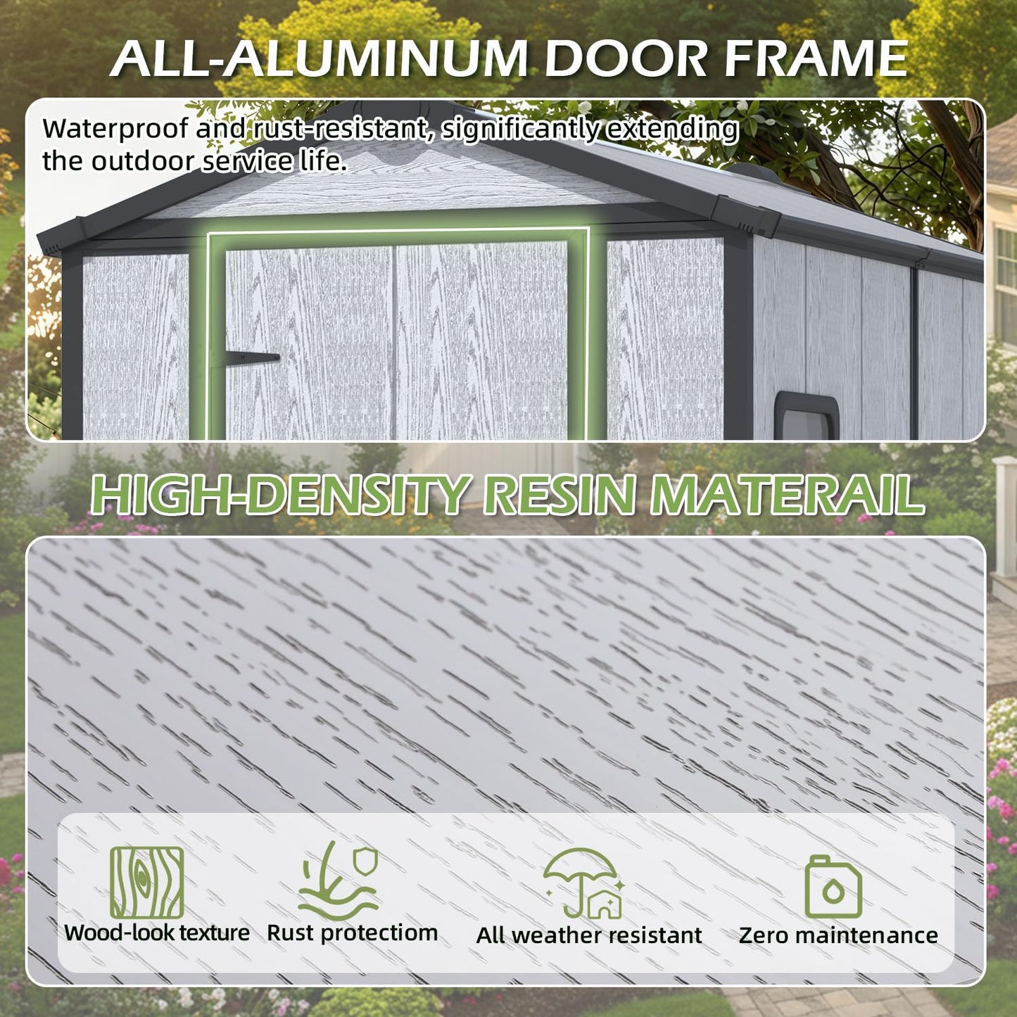 DNYKER 4 x 6 FT Resin Outdoor Storage Shed, All-Weather Plastic Garden Shed with Floor, Lockable Doors & Windows, Plastic Tool Shed for Poolside, Patio, Backyard