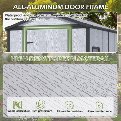 DNYKER 4 x 6 FT Resin Outdoor Storage Shed, All-Weather Plastic Garden Shed with Floor, Lockable Doors & Windows, Plastic Tool Shed for Poolside, Patio, Backyard