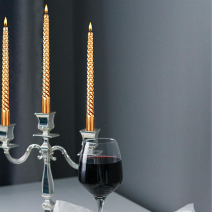10 Inch Taper Candle Set of 12 - Long Burning Tapered Candles for Dinner Party, Wedding, Halloween (Gold)