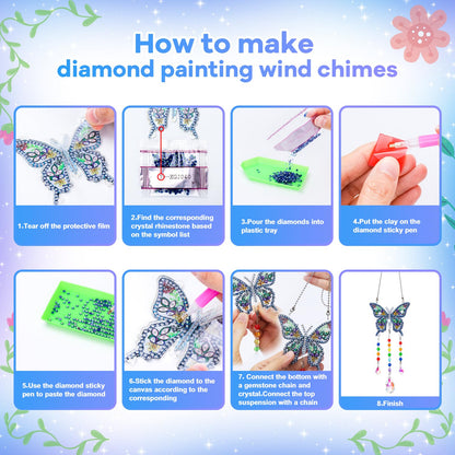 Diamond Art Kits for Kids Ages 6-12: Birthday Gifts for 7 8 9 10 Year Old Girls Teens Creative Arts & Crafts for Girls Boys DIY Wind Chime & Suncatcher Craft Kit Crystal Window Garden Decor Kit