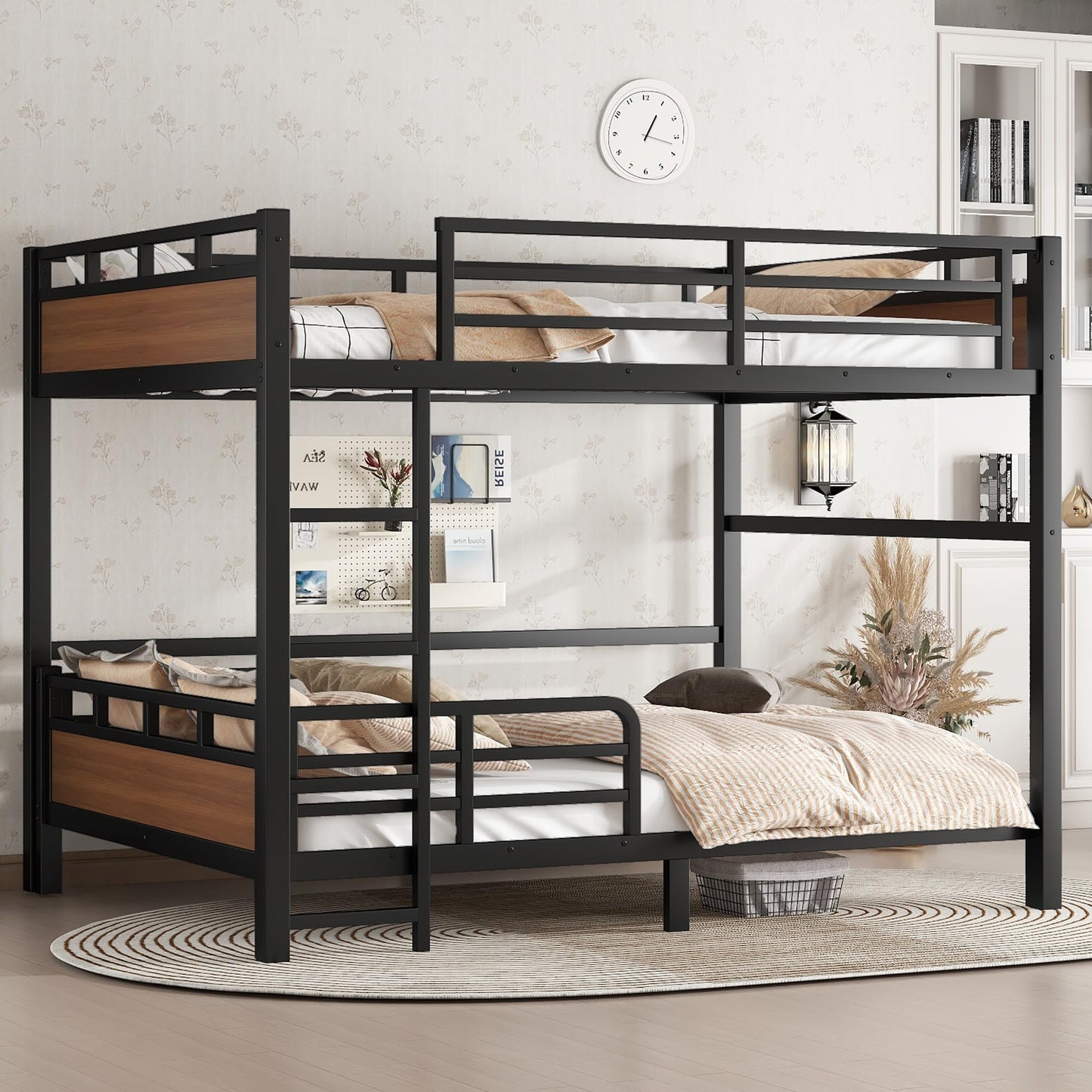 Bellemave Queen Over Queen Bunk Bed with Headboard and Full Length Guardrail, Separable Bunk Bed Queen Size, Heavy Duty Bunk Beds Can Turns Into Loft Bed and Platform Bed, Walnut