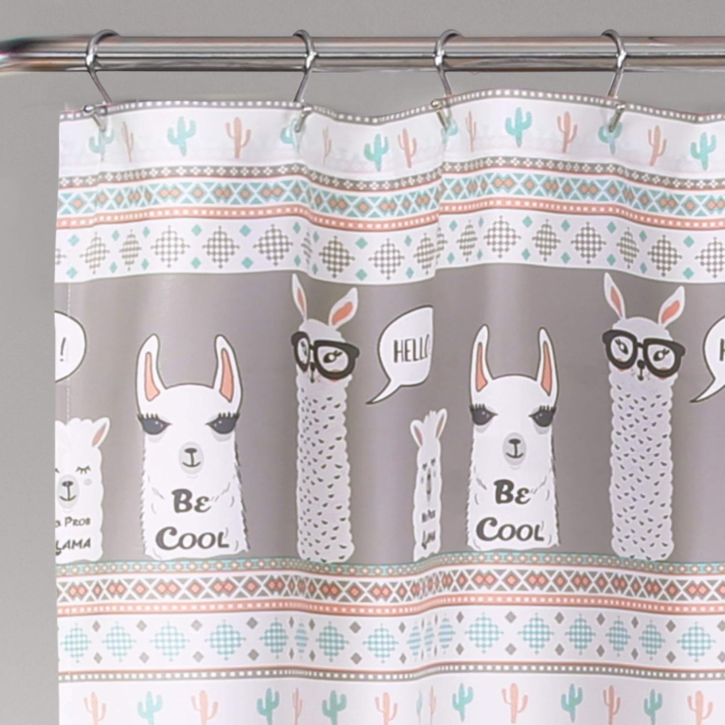 Lush Decor Llama Stripe Shower Curtain - 72" x 72", Pink and Turquoise Design