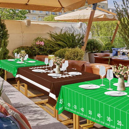 Esjay Football Party Decorations Supplies, Football Tablecloth Table Covers Disposable Plastic, Football Field Themed Birthday Decorations, 3 Pack (54x72inch), Green Green Brown