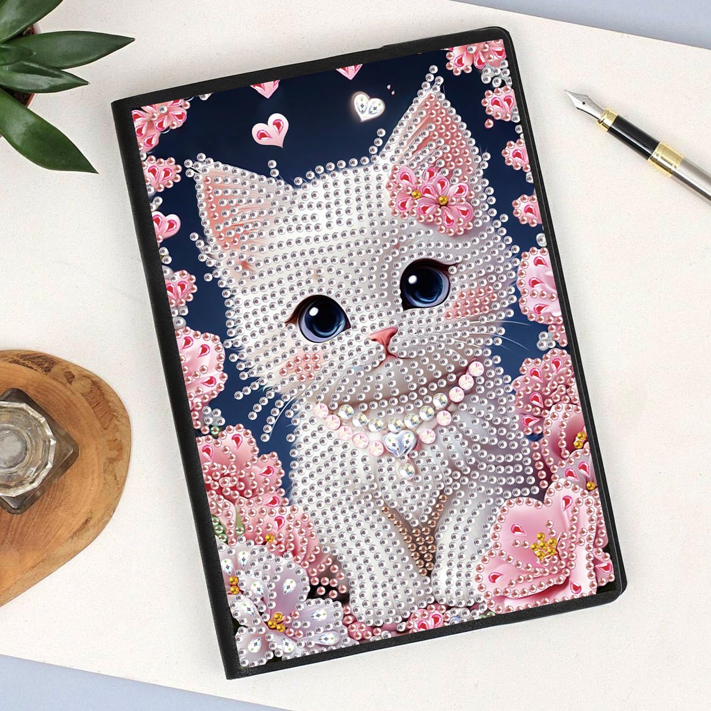 DCIDBEI Diamond Painting Notebook Blank Set of 2 Diamond Art Notebook A5 Diamond Art Kits for Adults Journal Book Sketchbooks Cat Flowers Craft Set Diary Sketchbook Painting by Numbers Notebooks