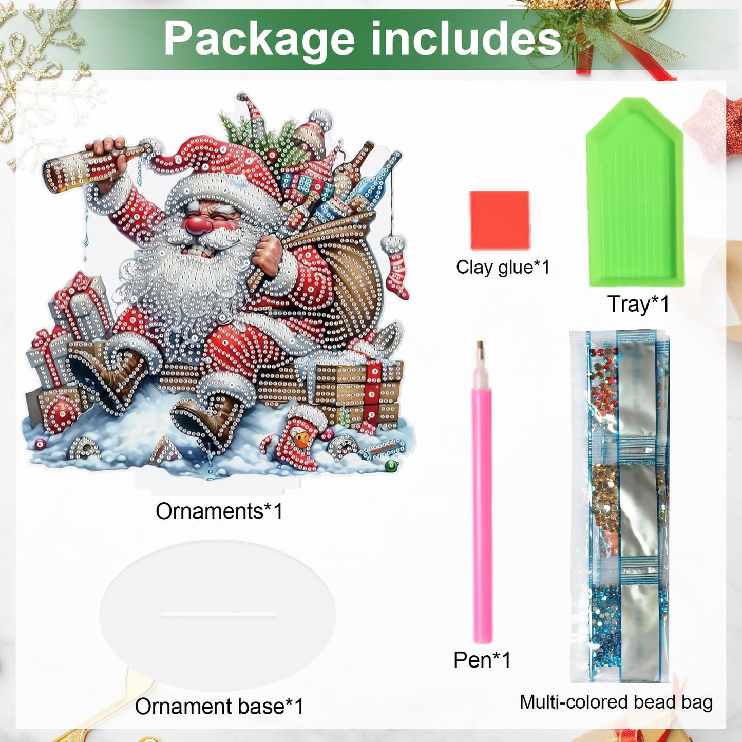 Diamond Painting Kit Christmas Desktop Ornaments, Special Shape Diamond Art Painting Kits Tabletop Ornaments for Adult Beginner, Diamond Art Ornament for Christmas Home Office Decor