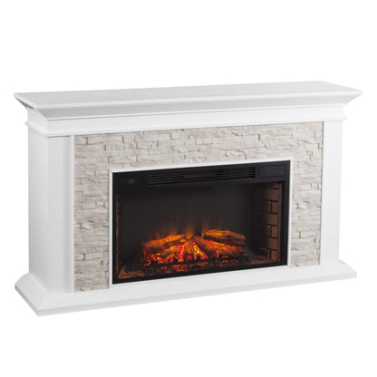 SEI Furniture Canyon Heights Faux Stacked Stone 60" Electric Fireplace, Whiskey Maple